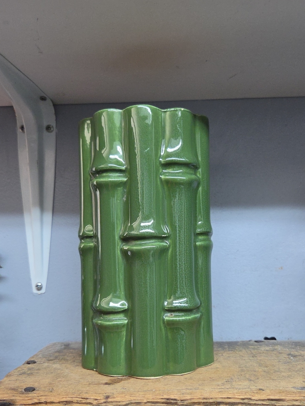 Vintage Red Wing Pottery Faux Bamboo Vase #400 - Glossy Green MCM Art Pottery